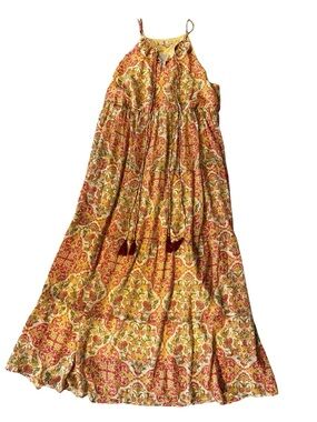 Kyra Yellow Floral Boho Maxi Dress. Lined. Large. 40” Bust 53” Length. NWT